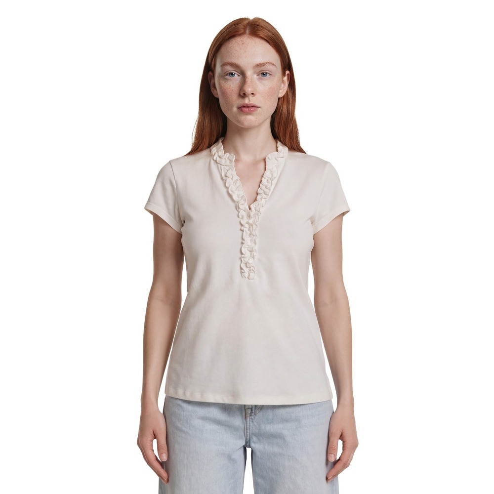 Lilly Pulitzer Luxletic Ruffle Neck Polo Top Shirt Womens Size Medium White Golf